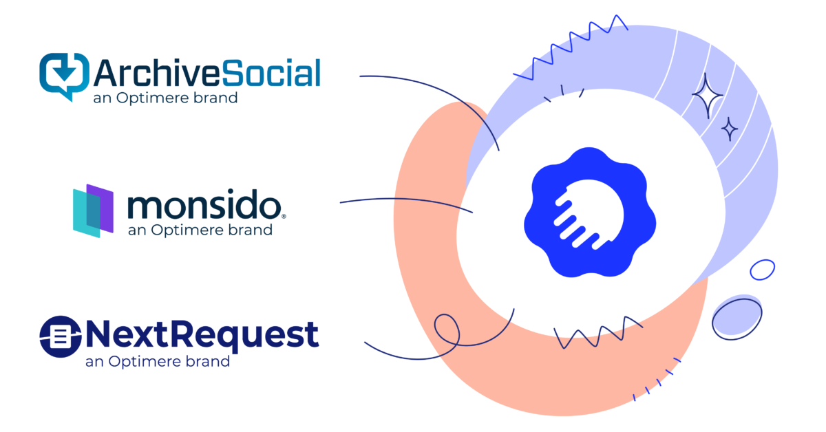 Monsido, NextRequest, and ArchiveSocial logos linked to Optimere logo.