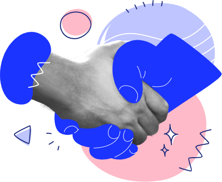 shaking hands one real one digital illustration