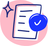 paper and check mark icon in pink and blue