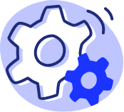 two gears on blue background icon