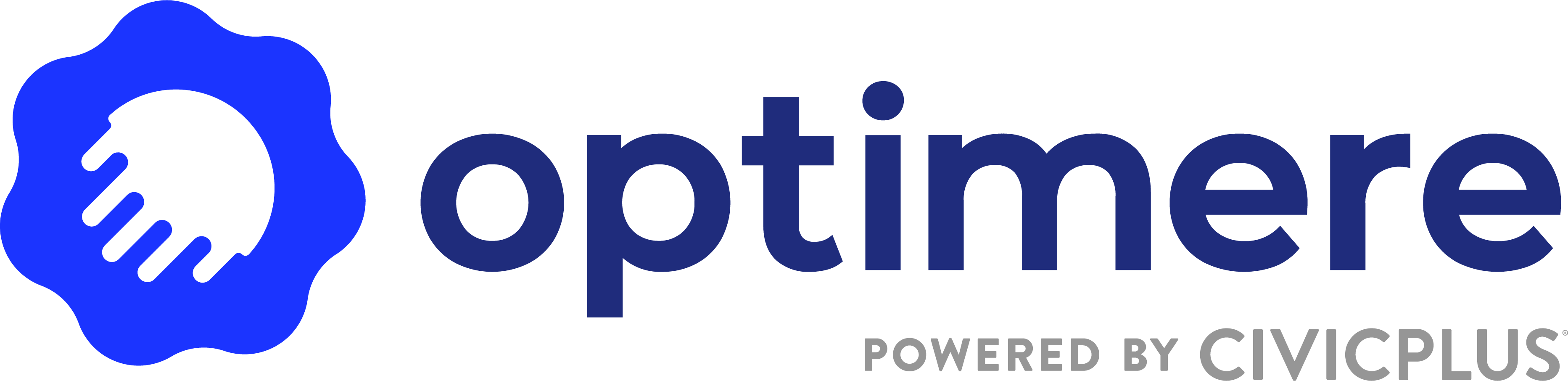 Optimere powered by CivicPlus logo in blue and dark blue